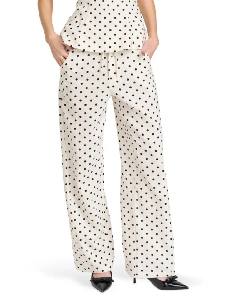 Wayf Lilah Polka Dot Wide Leg Pants Ivory Black Linen Blend Wide Leg Size M Nwt